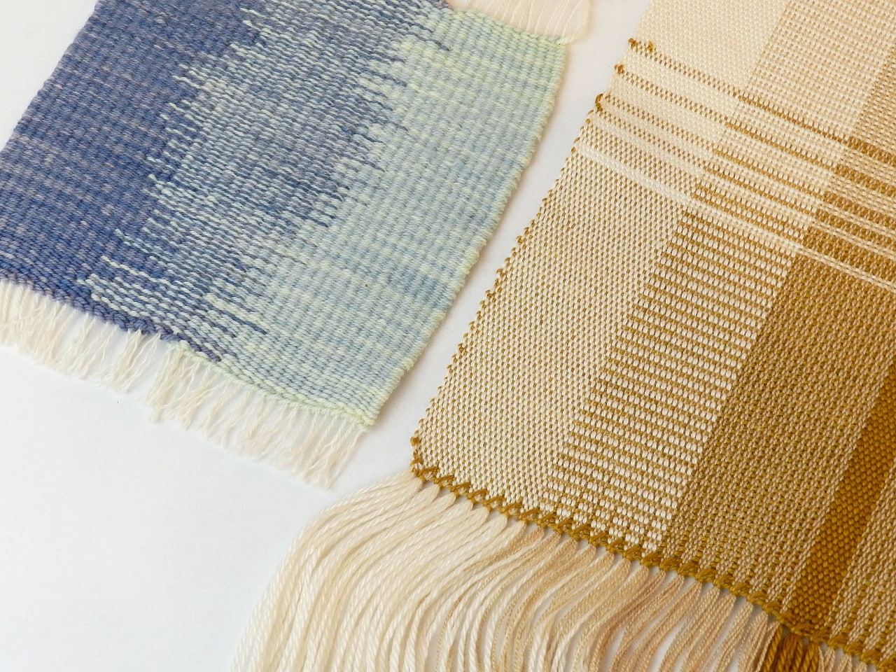 image description: a close of two pieces of handwoven fabric