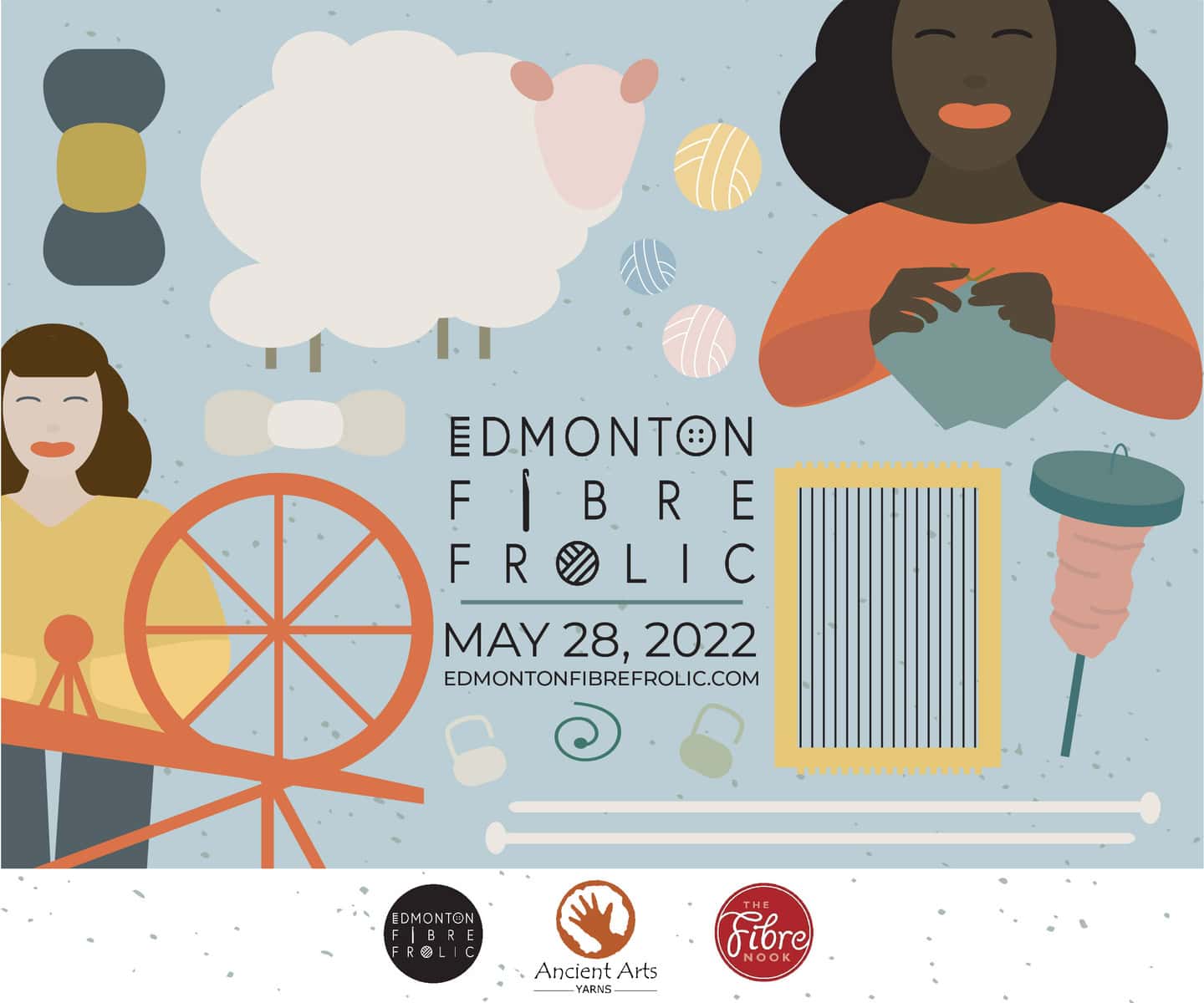 Ad description: Edmonton Fibre Frolic, with craft-related illustrations