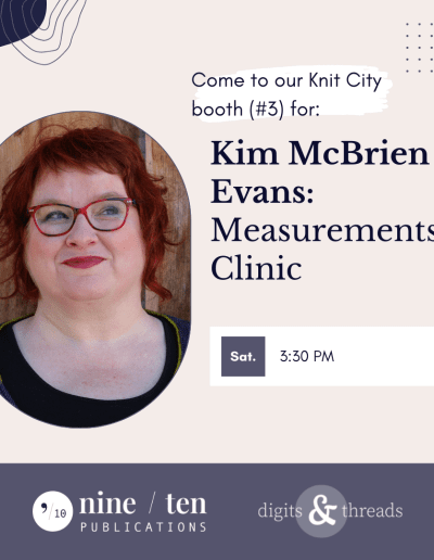 Image description: Kim McBrien Evans measurements clinic schedule, including her photo. Saturday 3:30pm.