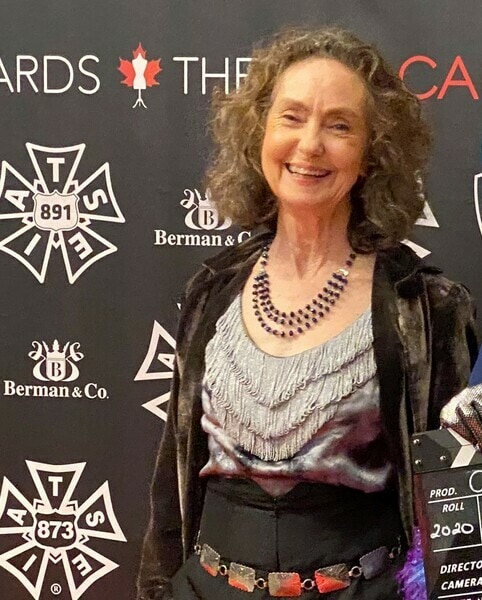 Anthea Mallinson on the red carpet at 2021 Canadian Alliance of Film and Television Costume Arts and Design Awards.