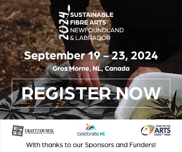 Ad for 2024 Sustainable Fibre Arts, Newfoundland and Labrador, September 19–23, 2024.